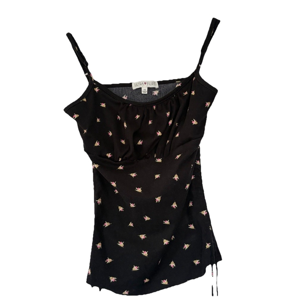 Women Top Ultra Flirt XS Black Floral Camisole Tank Top Adjustable Straps